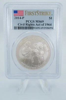 2014-P PCGS MS69 Civil Rights Act of 1964 Silver Dollar Business Strike $1 - Image 1 of 2