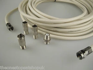 10m White Universal RF Coax Aerial Satellite Sky Cable TV Extension Lead Kit - Afbeelding 1 van 12