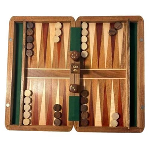 Holz eingelegtes Backgammon-Set - 36 cm x 26 cm mit Holzstücken und Würfeln - Bild 1 von 7