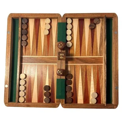 Wooden Inlaid Backgammon Set - 36cm x 26cm with Wooden Pieces and Dice - Image 1 of 4