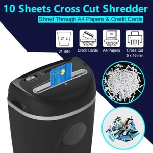 10 Sheets 21L Paper Shredder Cross-Cut Paper and Credit Cards for Home Office - Picture 1 of 5