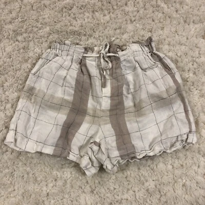 Mo:vint NY Lagenlook Small Shorts Linen Hi-Rise Elastic Waist Plaid Paper Bag - Image 1 of 4