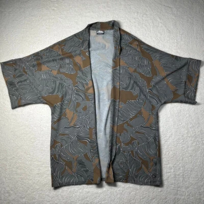 Manuhealii Kimono Women Small Brown Gray Floral Leaf Half Sleeve Cardigan - Image 1 of 4