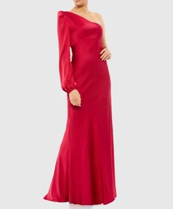 Ienna Mac Duggal 55401 One Shoulder Blouson Sleeve Satin Gown SZ 2 ($358) Ruby - Picture 1 of 2