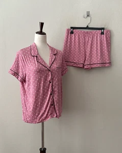 Derek Heart Women's Sz L Short Sleeves Notch Top & Shorts Printed Pajamas Set - Picture 1 of 7
