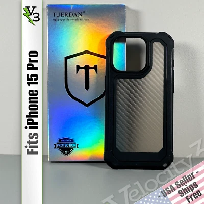 Case for iPhone 15 Pro - Black Carbon Fiber | Rugged - Dual Layer | Tuerdan - Image 1 of 4