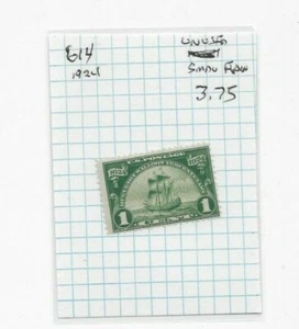 Scott #614 - 1924 1c Hugonote-Galoon Tercentenario: Como Nuevo Bisagras - Imagen 1 de 1