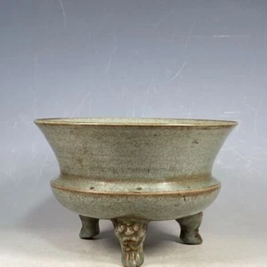 4.9" china antique song dynasty guan kiln ru porcelain three feet Incense burner - Picture 1 of 9