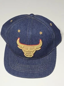 NBA Chicago Bulls Mitchell and Ness Dark Blue Denim Snapback Hat Gold Bull - Picture 1 of 7