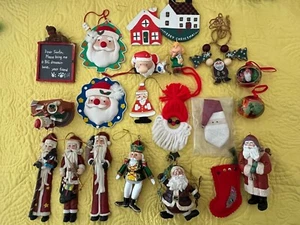 21 Piece Lot of Vintage Christmas Ornaments "Santa" Theme Mixed Materials - Picture 1 of 8