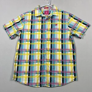 LRG Lifted Research Group Short Sleeve Cotton Plaid Party Shirt Mens Medium M - Picture 1 of 12