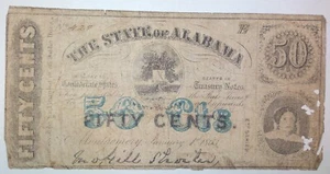Confederate State of Alabama 50 Cent Note Confederate Money - Picture 1 of 2