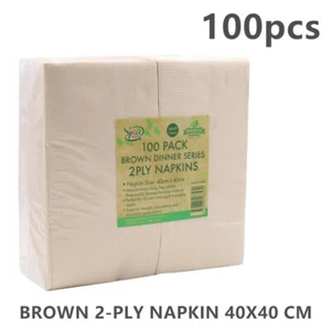100pcs Brown Paper Napkins 40cm GT Fold Dinner Serviettes Large Lunch Towel Wipe - Picture 1 of 1