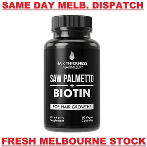 SAW PALMETTO 1000 mg + BIOTIN 10000 mcg HAIR GROWTH VITAMINS DHT BLOCKER 60 CAPS - Picture 1 of 6