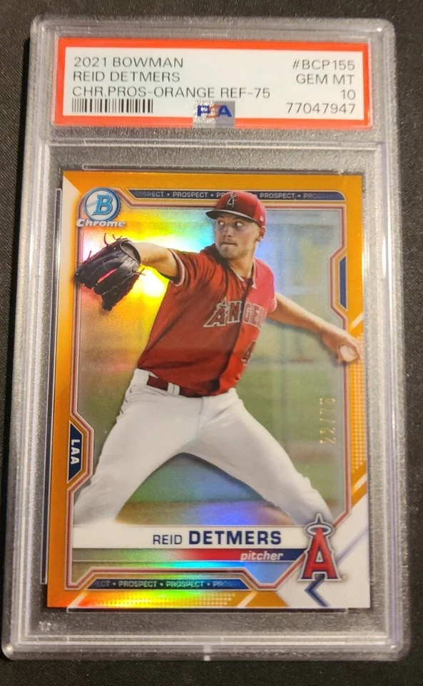 2021 Bowman Chrome Prospects Orange Refractor 22/75 Reid Detmers #BCP-155 Psa 10 - Image 1 of 2
