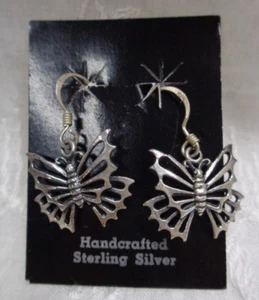 Estate Handcrafted FILIGREE .925 Sterling Silver BUTTERFLY Dangle Earrings - Picture 1 of 9
