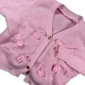 BallerinaCore Pink Bow Cable Knit Ribbed Boxy Coquettecore Cardigan Sweater XXL - Picture 1 of 7