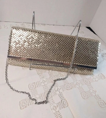 Bolso sin asas Jessica McClintock de malla metálica dorada años 80 nuevo  Foto 1 de 4