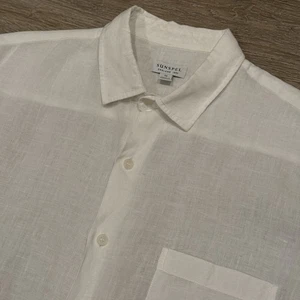 Sunspel England 1860 Hemd Herren M Weiß Kurzarm Leinen Button Down Tasche - Bild 1 von 9