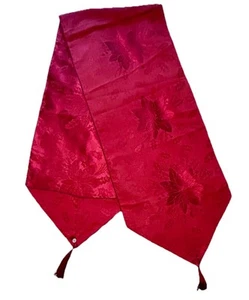 Burgundy Red Christmas Holly Motif Table Runner Martha Stewart 69” Plus Tassels - Picture 1 of 4