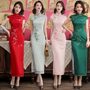 Nuevo Vestido Cheongsam Qipao Largo Bordado Seda 2025 Nuevo Encaje Adelgazante Cheongsam - Imagen 1 de 28