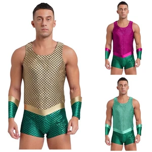 Herren Outfits Poseidon Body Ärmellos Dessous Party Overall Triton Prince - Bild 1 von 49