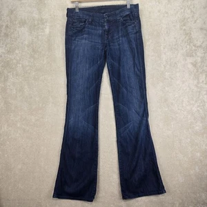 7 For All Mankind Flare A-Pocket Dark Blue Wash Denim Jeans Women's 32x33 Flaws - Picture 1 of 24