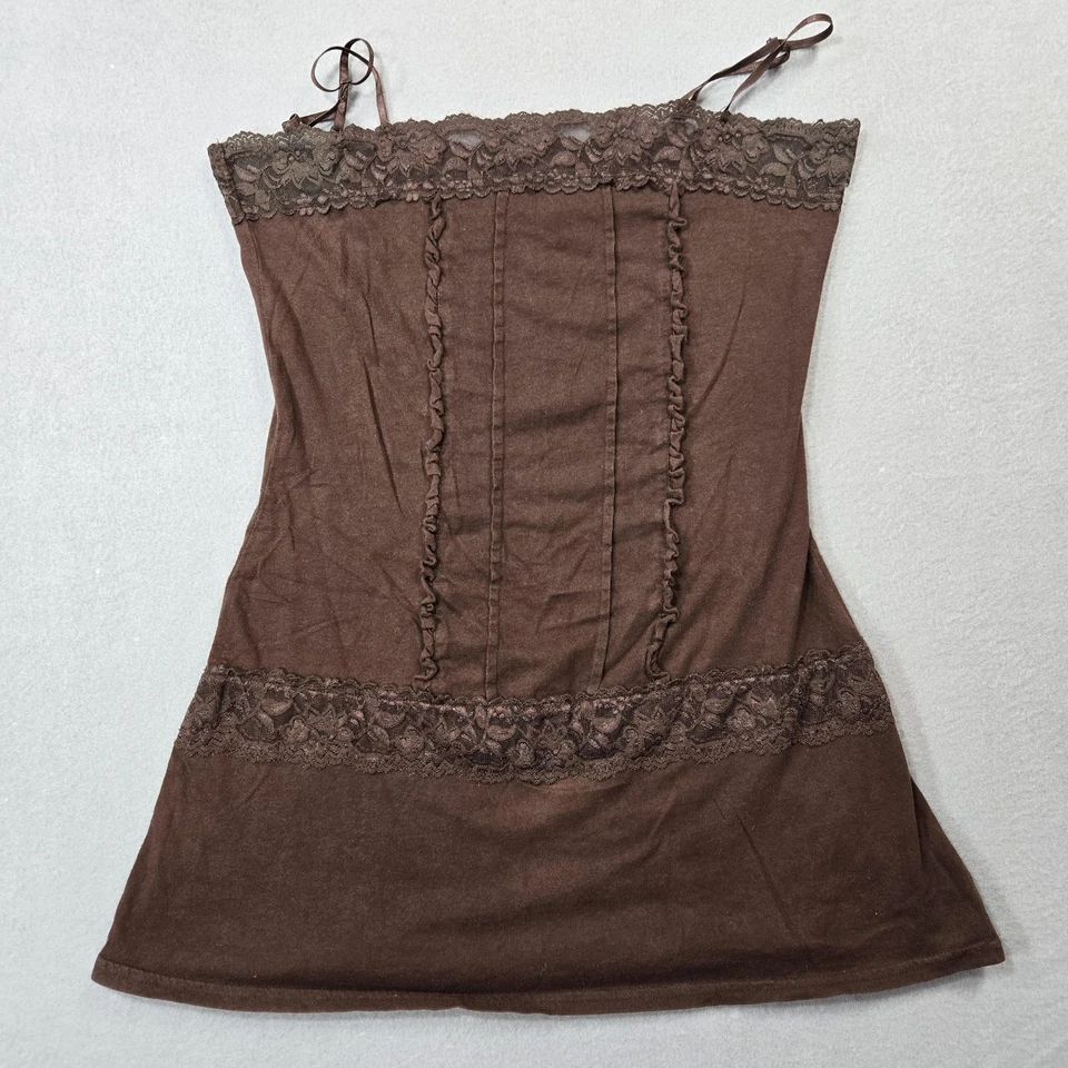 Camisa vintage autoestima para mujer S marrón camisola encaje ribete correa espagueti Foto 1 de 4