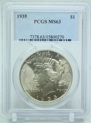 1935 Peace Silver Dollar PCGS MS63 Mint White #0270 - Image 1 of 4