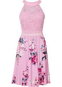 Jerseykleid mit Spitze Gr. 44 Rosa Geblümt Mini-Abend-Party-Cocktailkleid Neu* - Bild 1 von 1
