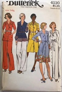 Vtg. Butterick 1970s Uncut Sewing Pattern 4110, Dress, Top, Pants, Size 14 1/2 - Picture 1 of 2