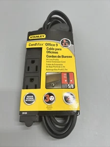 Stanley Cordmax  9FT  Black Low Profile Indoor Extension Cord T-0799F/P-227 - Picture 1 of 2