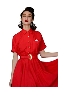 Vintage 1970s S.L. Petites Brand Red Shirt Dress Size Small - Picture 1 of 10