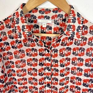 Pleione Shirt Womens S Elephant Red Black Blouse Sheer Button Up Novelty Animal - Picture 1 of 11