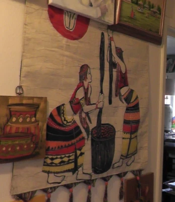 arte textil dos damas haciendo comida suroeste estados unidos 36x24 indio nativo americano Foto 1 de 4