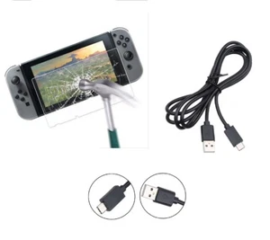 Protection écran en verre trempé + Câble chargeur USB 3.0 pour Nintendo Switch - Photo 1/12