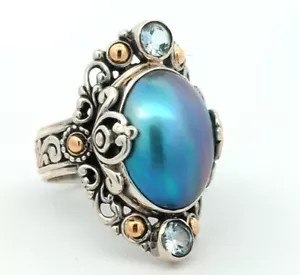 Video 18K Gold 925 Sterlingsilber natürliche Mabe Perle blau Topas Samuel B Ring - Bild 1 von 3