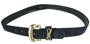 Suede Leather M-L Women's Belt Blue Metal Buckle 38" Length & 1.25" Width. - Picture 1 of 12