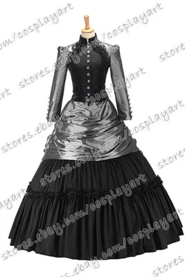 女士维多利亚哥特式分层褶边褶边花边锦缎舞会正式礼服派对 — 第 1/4 张图片