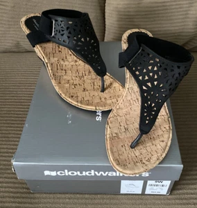 NEW Cloudwalkers by Avenue Black Wedge Sandals Cork Women's 9 Wide Cutout Vicki - Picture 1 of 9