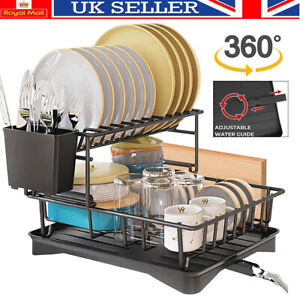 Dish Drainer Rack Kitchen Sink W/360° Drip Tray Drying Rack Bowl Plate Holder