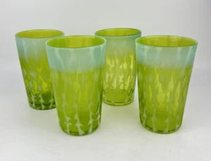 Antique Green Vaseline Glass Tumblers Set 4 Opaline Opalescent Brocade Fern Rare - Picture 1 of 13