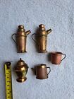 Lot Of 5 Vintage Copper Doll House Kitchen Miniatures, Pitchers, Teapots And...