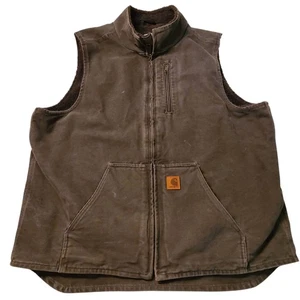 Carhartt Sherpa Lined Vest Men's XL Tall Gray Canvas Full Zip Warm Work Wear EUC - Picture 1 of 5