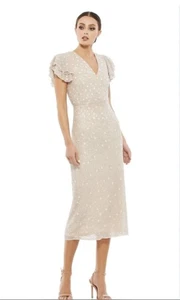 Mac Duggal Damen Austern verziert Midi Rüschen Cap Kleid Neu mit Etikett - Größe 2 - Bild 1 von 17