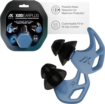 AXIL X20 Noise Reduction Ear Plugs - Blue - Customizable Fit Hearing Protecti...