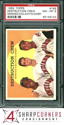 1959 TOPPS #166 MINNIE MINOSO-ROCKY COLAVITO-LARRY DOBY PSA 8 - Image 1 of 3