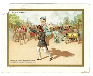 Victorian Trade Card French Au Bon Marche Nouveaux Systemes de Locomotion Minot - Picture 1 of 2