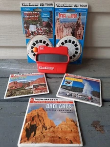 Vintage GAF View-Master Red Viewer w/ Orange Ball Lever With Us Travel Reels - Picture 1 of 5