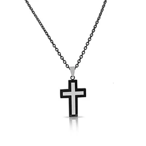 Edelstahl silberfarben schwarz religiös Kreuz Herren Anhänger Halskette, 24" - Bild 1 von 5